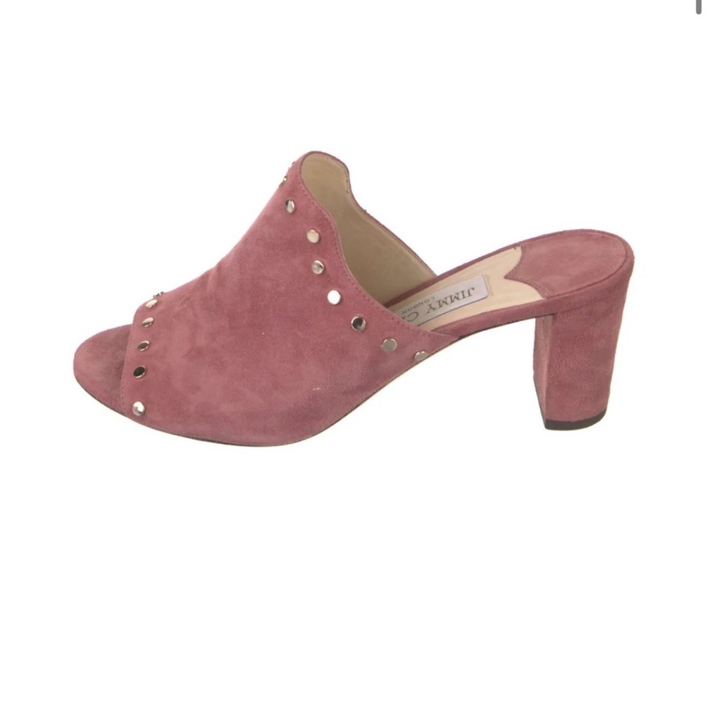 Jimmy Choo Myla Rose Suede Studded Open-Toe Block Heel Mule